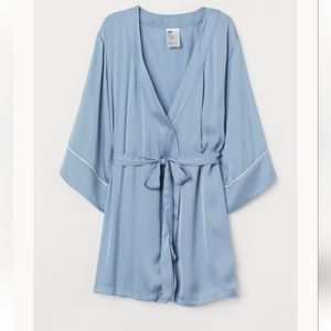 NWOT Satin Bathrobe in Dusky Blue (Size XS/S)